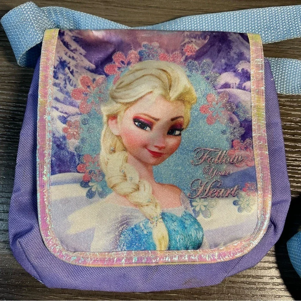 Disney Frozen Elsa Purple Crossbody Purse Follow Your Heart Glitter Bag Kids